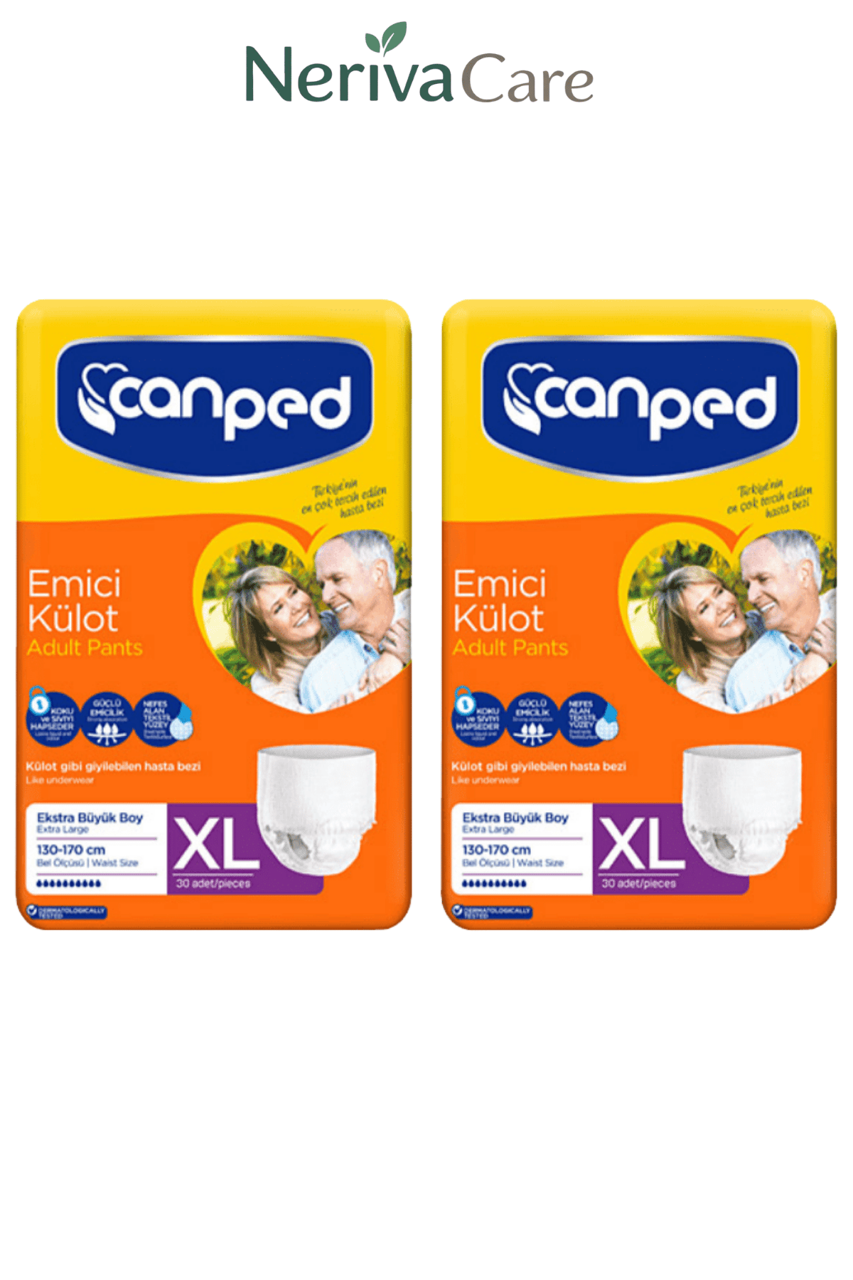 Külot Hasta Bezleri (Emici Külot)nerivacareCanped Ekstra Büyük Boy (XL) 30'lu 2 Paket Emici Külot