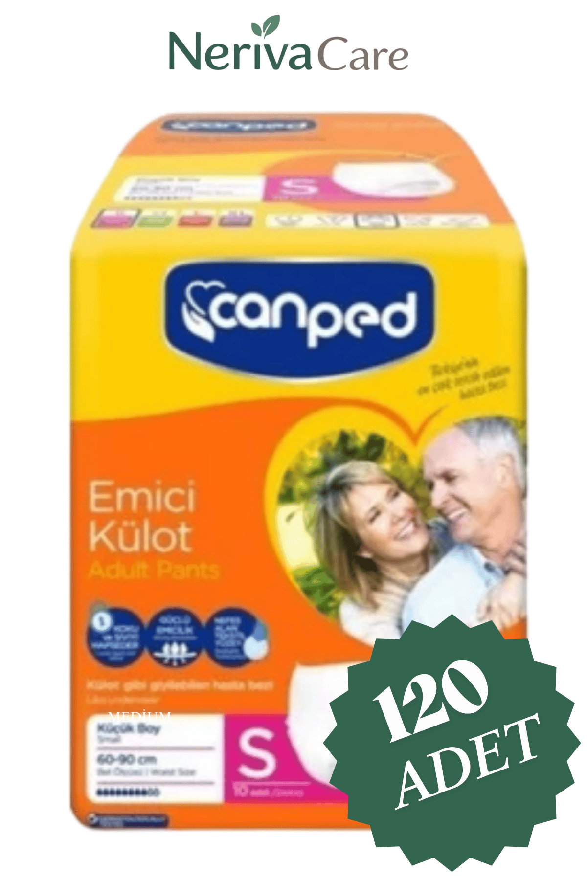 Külot Hasta Bezleri (Emici Külot)nerivacareCanped Emici Külot Hasta Bezi Small (S) – 120 Adet