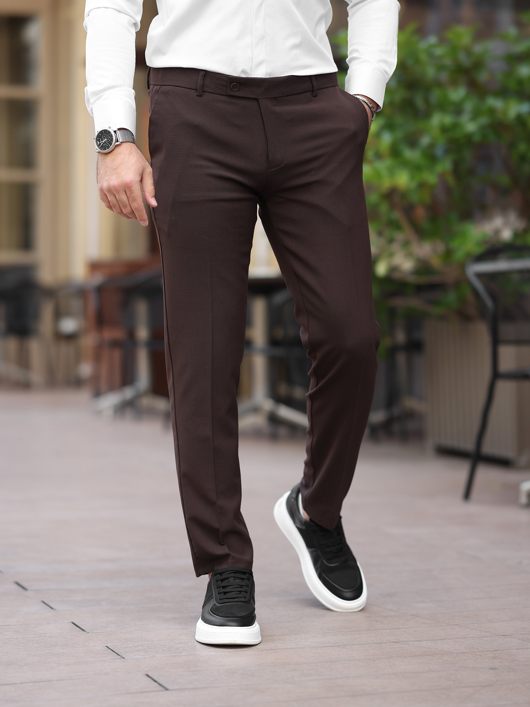 A Kalite Slim Fit Likralı Kahve Kumaş Pantolon