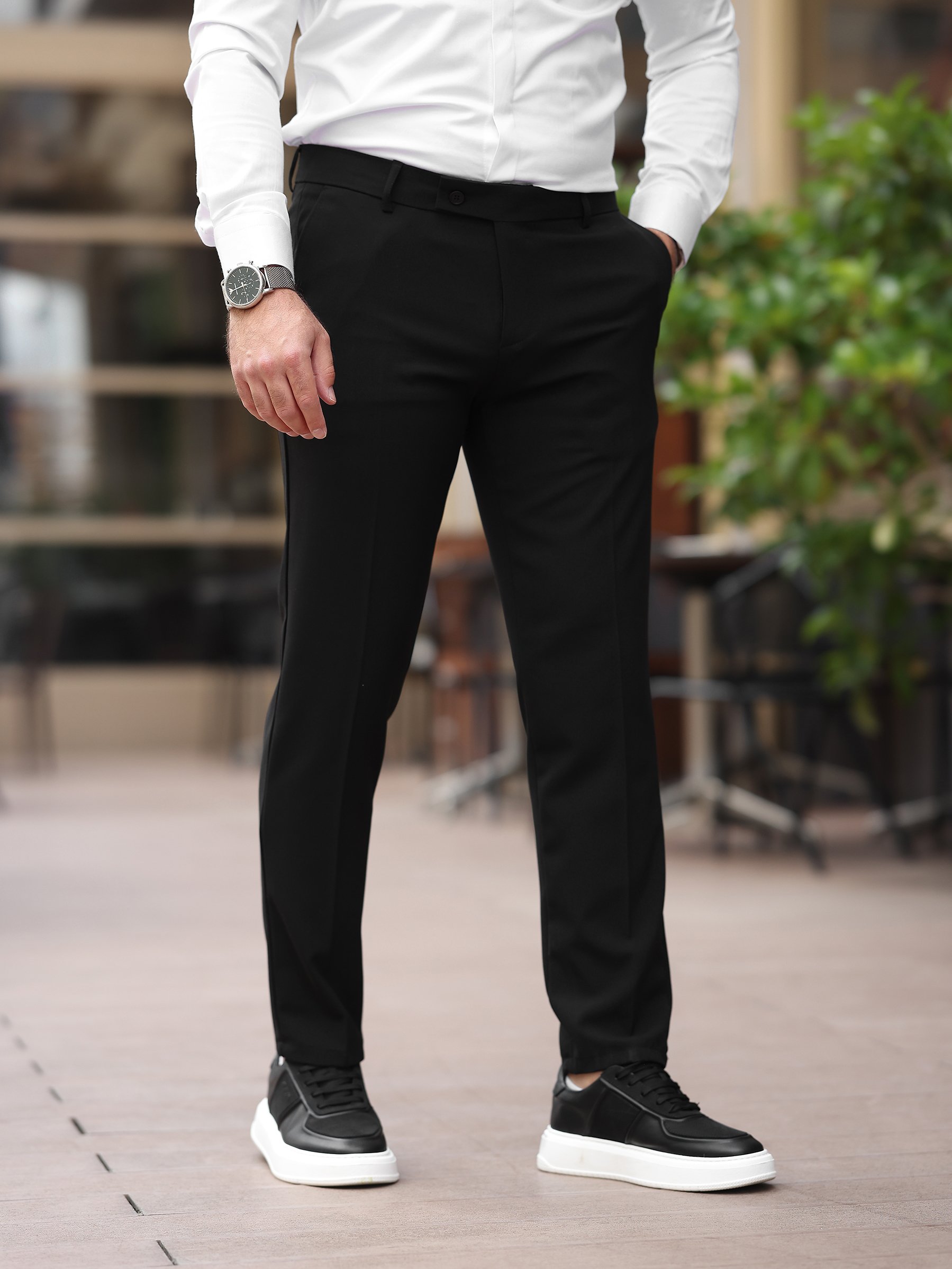 A Kalite Slim Fit Likralı Siyah Kumaş Pantolon