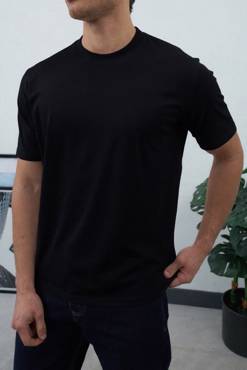Basic Siayh Pamuklu T-Shirt 