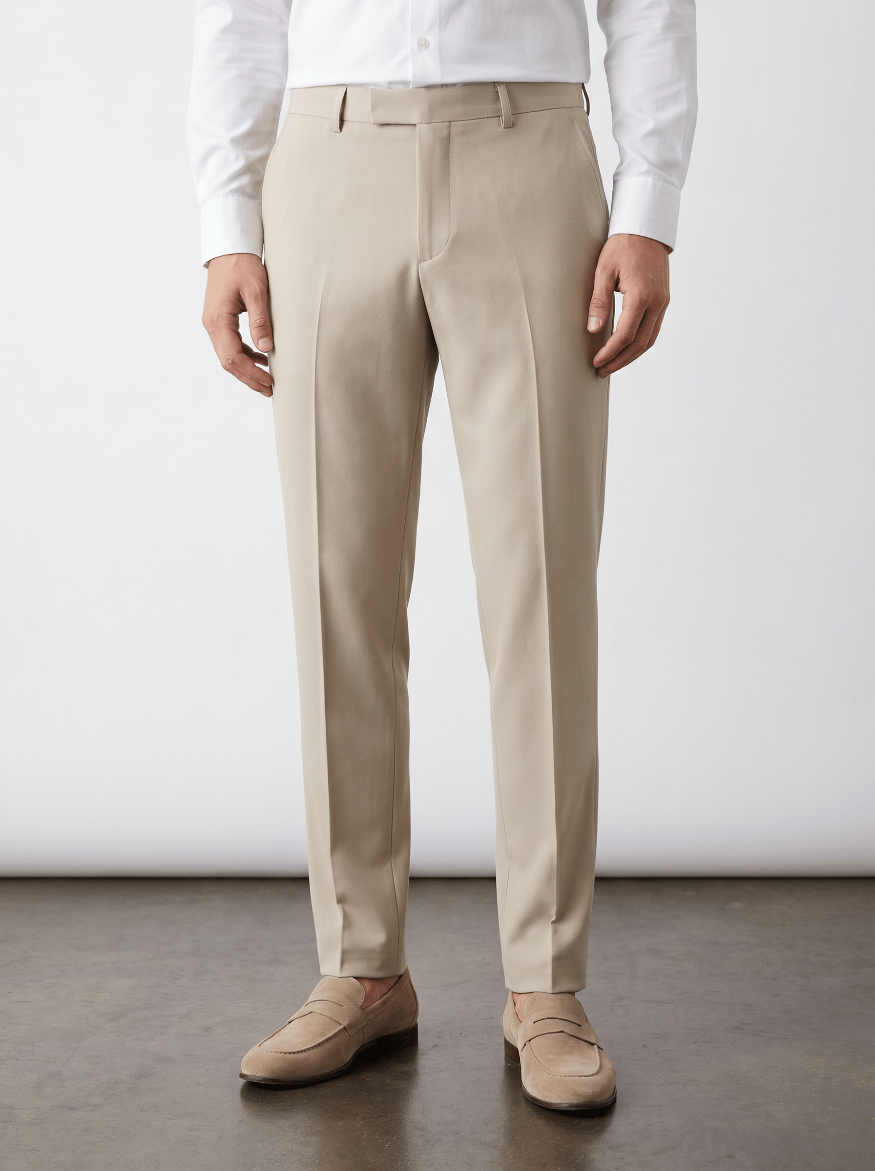 Gizli Düğme Detaylı Şık Slim Fit Krem Kumaş Pantolon