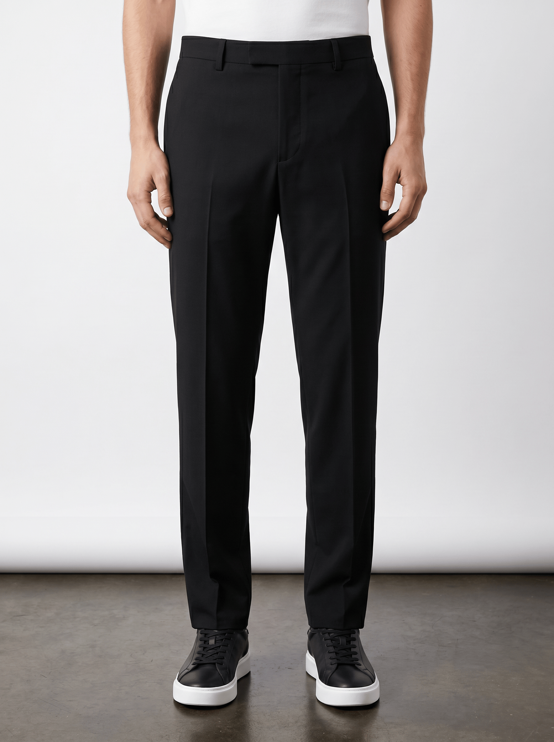 Gizli Düğme Detaylı Şık Slim Fit Siyah Kumaş Pantolon