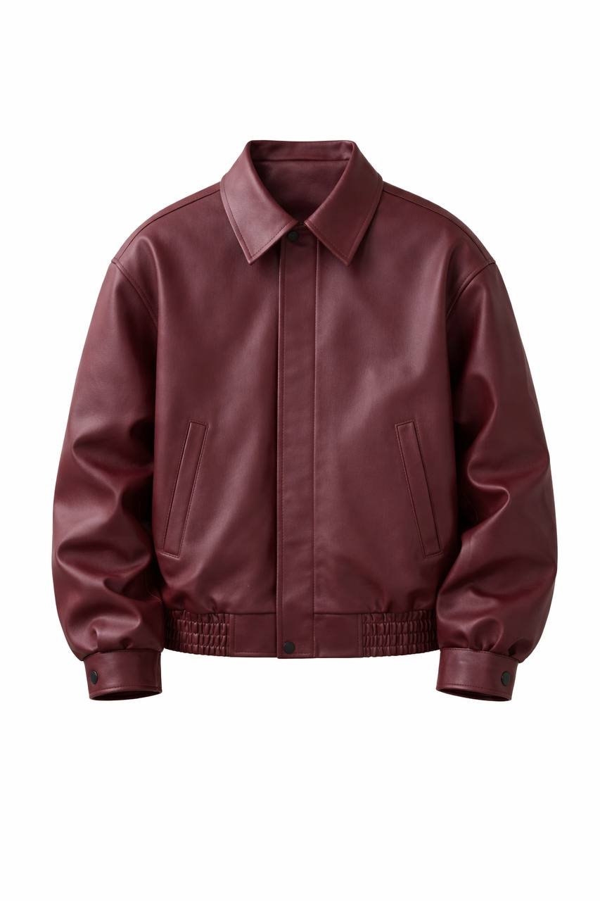 Oversize Vintage Bordo Deri Ceket