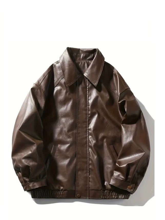 Oversize Vintage Kahve Deri Ceket