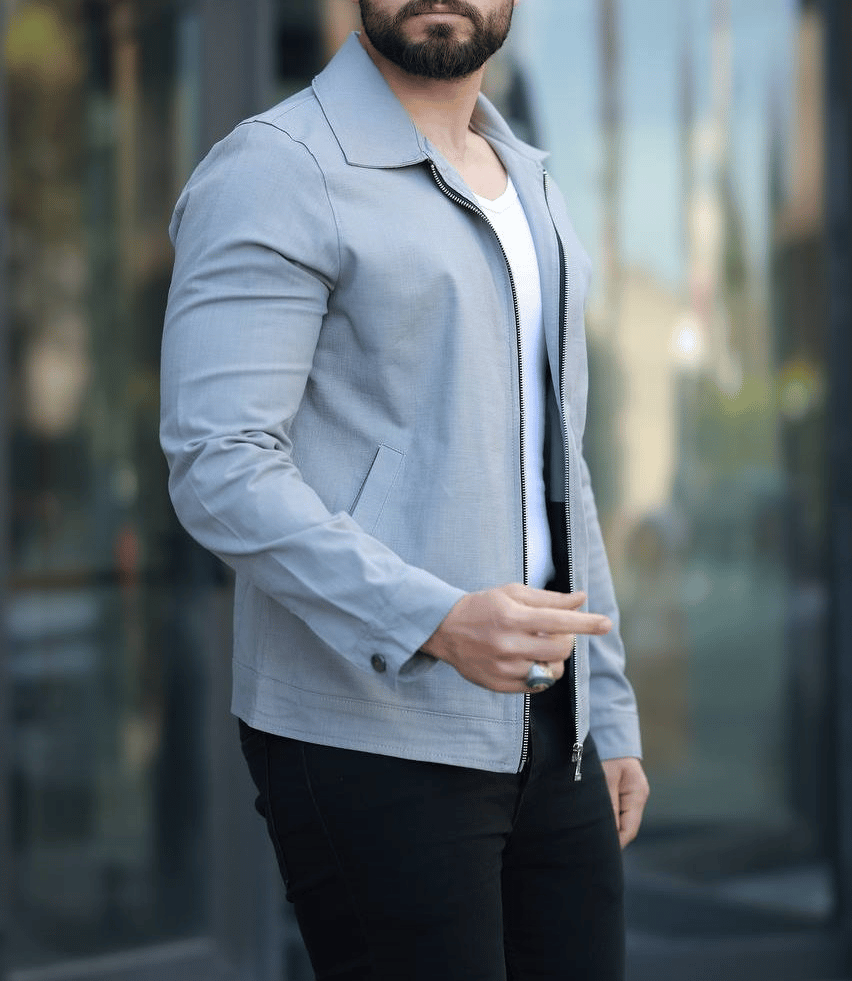 Relax Fit Açık Gri Keten Ceket