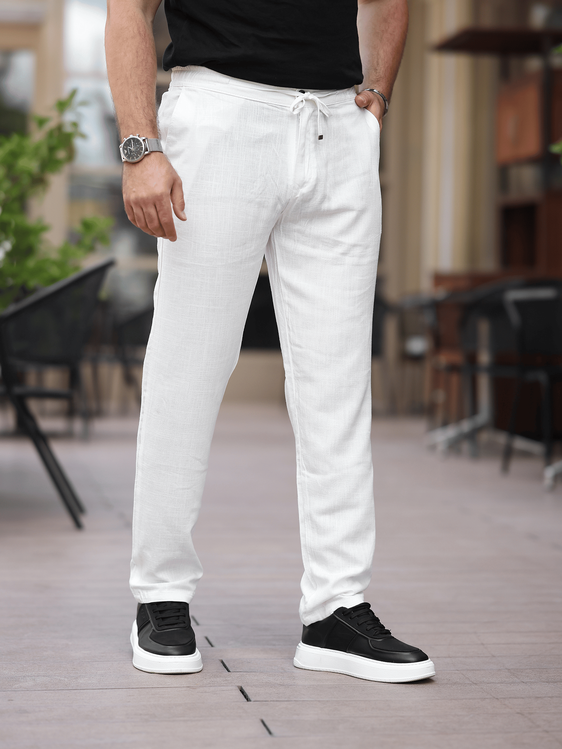 Yazlık İnce Keten Jogger Ekru Pantolon