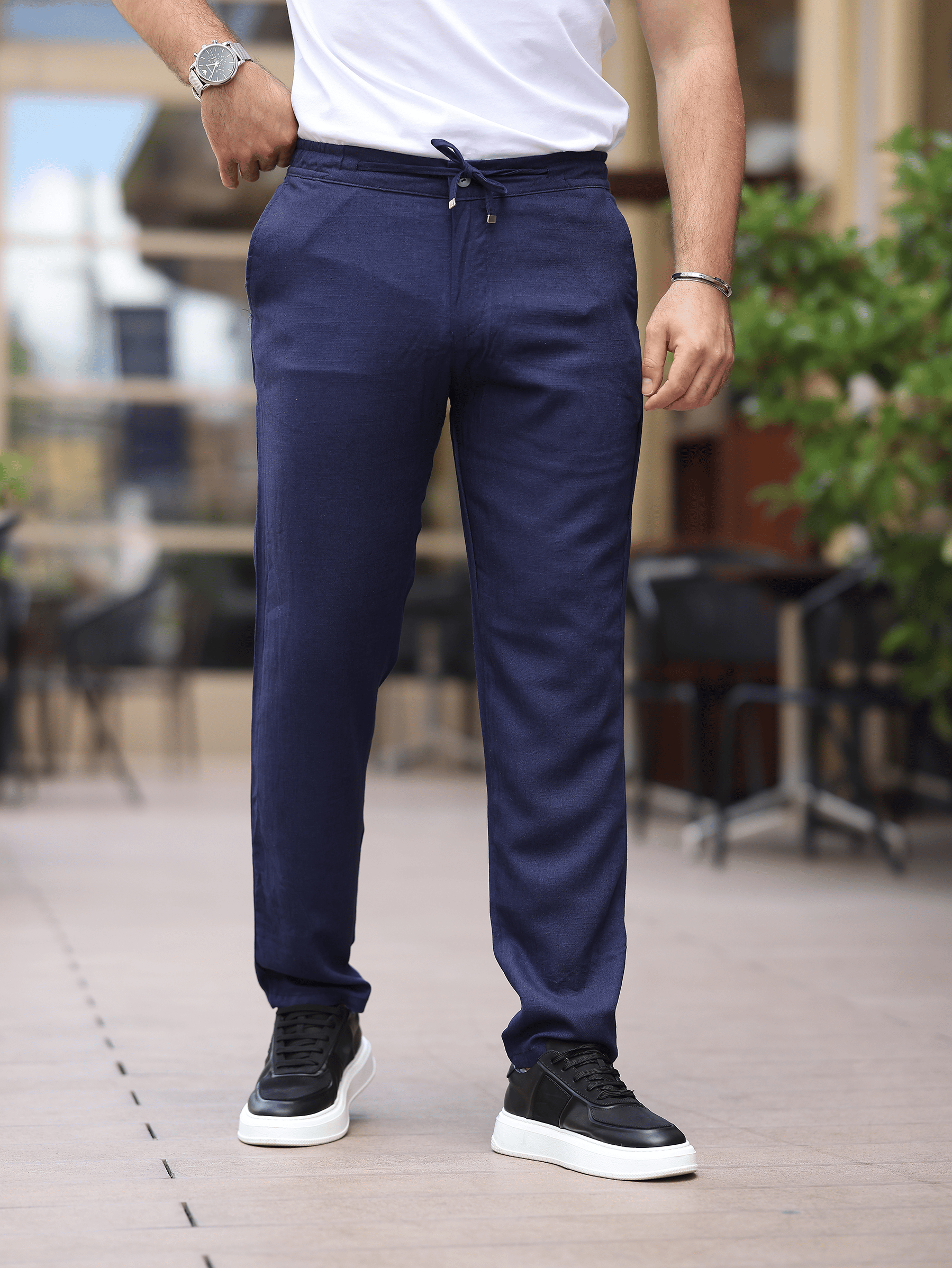 Yazlık İnce Keten Jogger Lacivert Pantolon