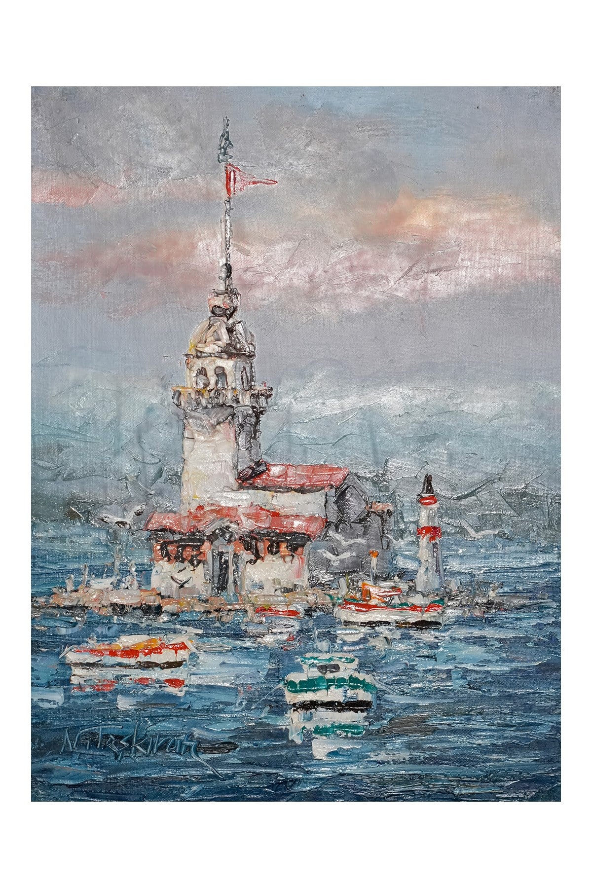 Mavi Dalgalar Üzerinde Kız Kulesi ve Tekneler