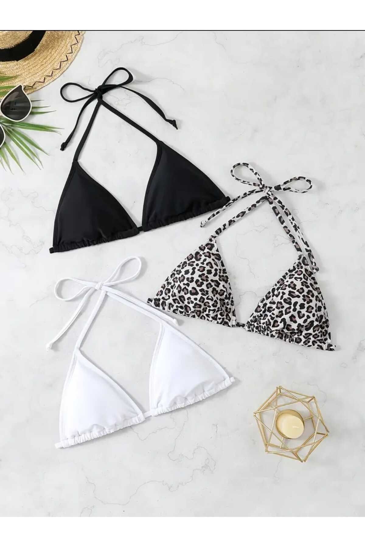 3lü ayrı renk bikini üstü set