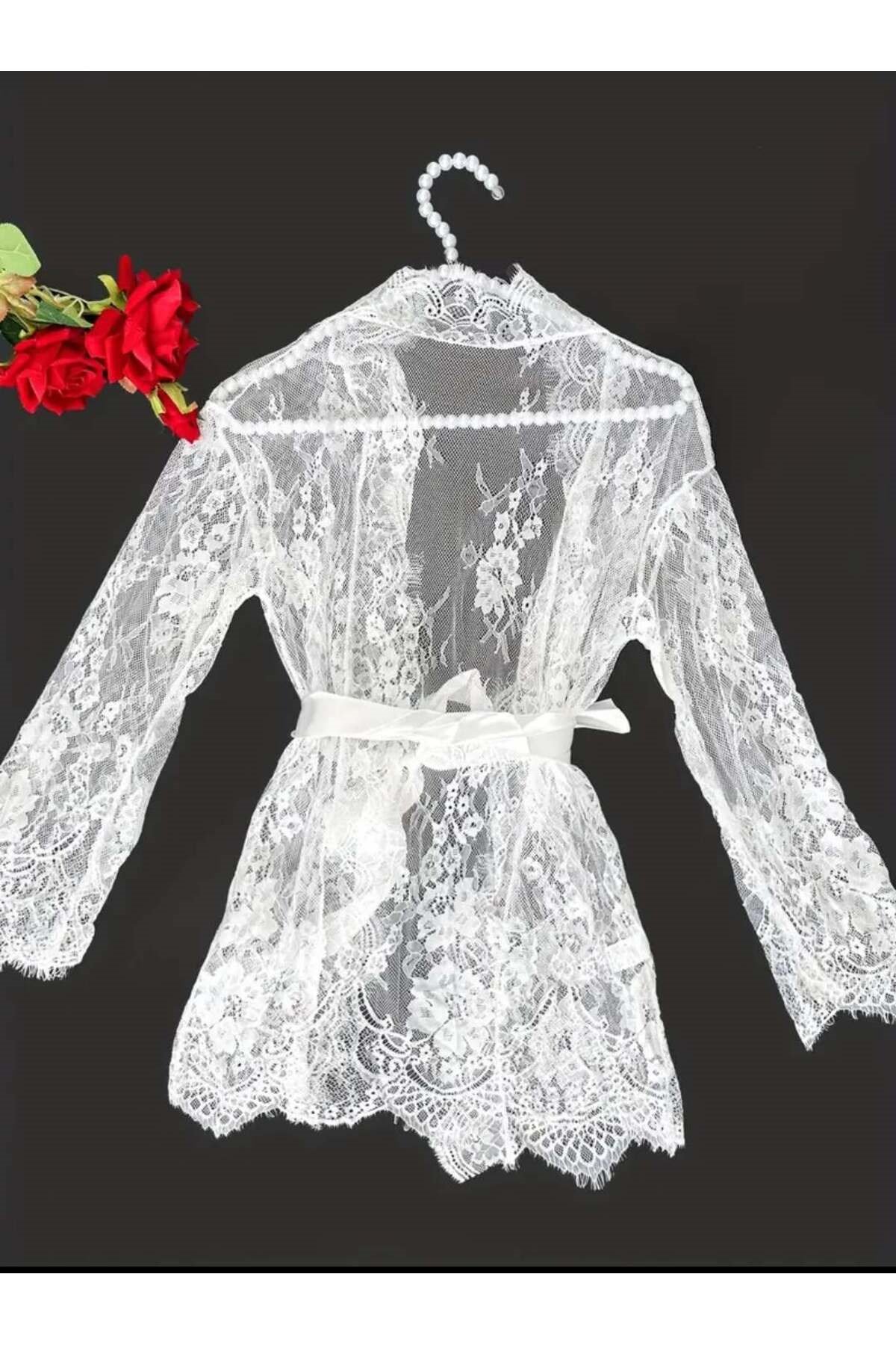 Çiçek dantelli pareo kuşak set