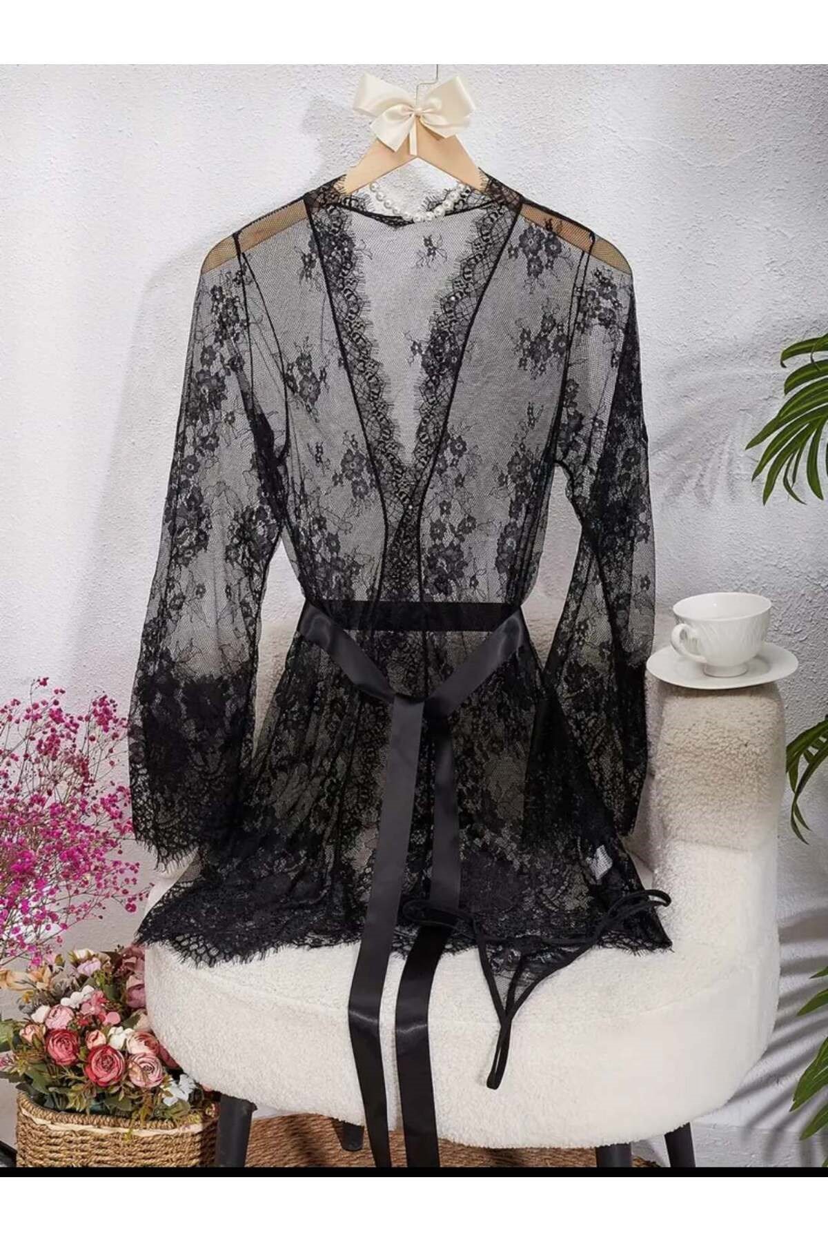Çiçek dantelli pareo kuşak set
