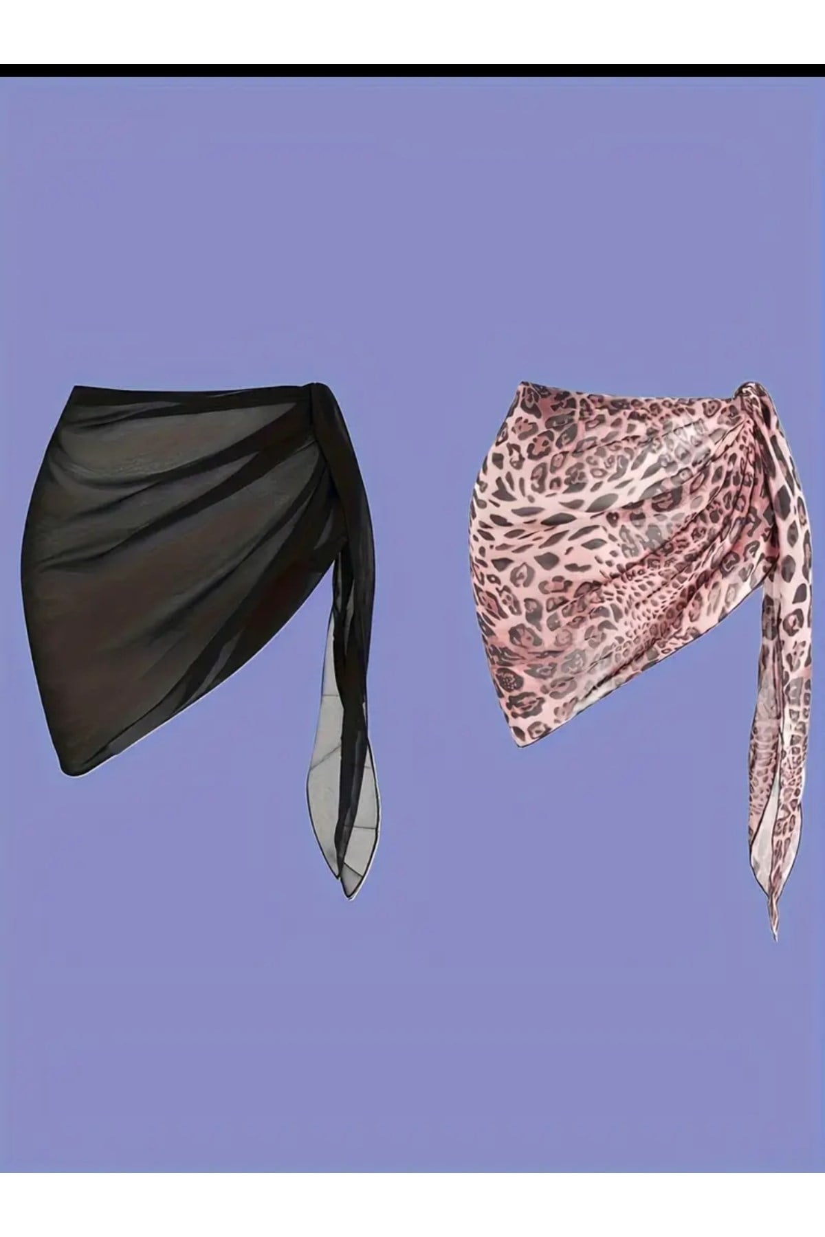 Siyah beyaz leopar 3 set halinde şifon pareo etek