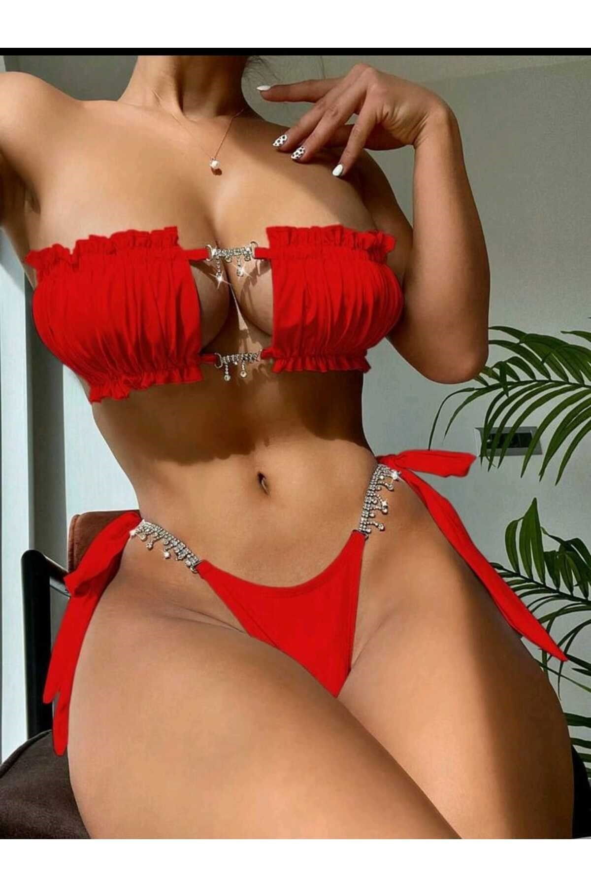 Taş detaylı bikini takım