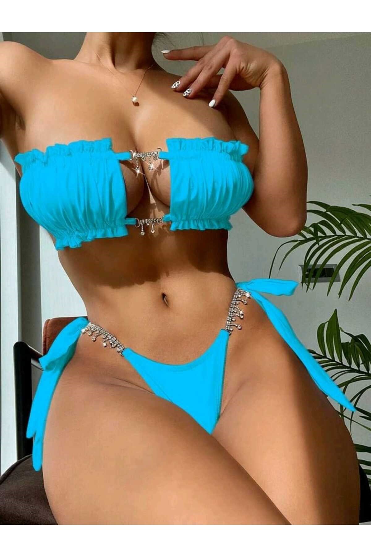 Taş detaylı bikini takım