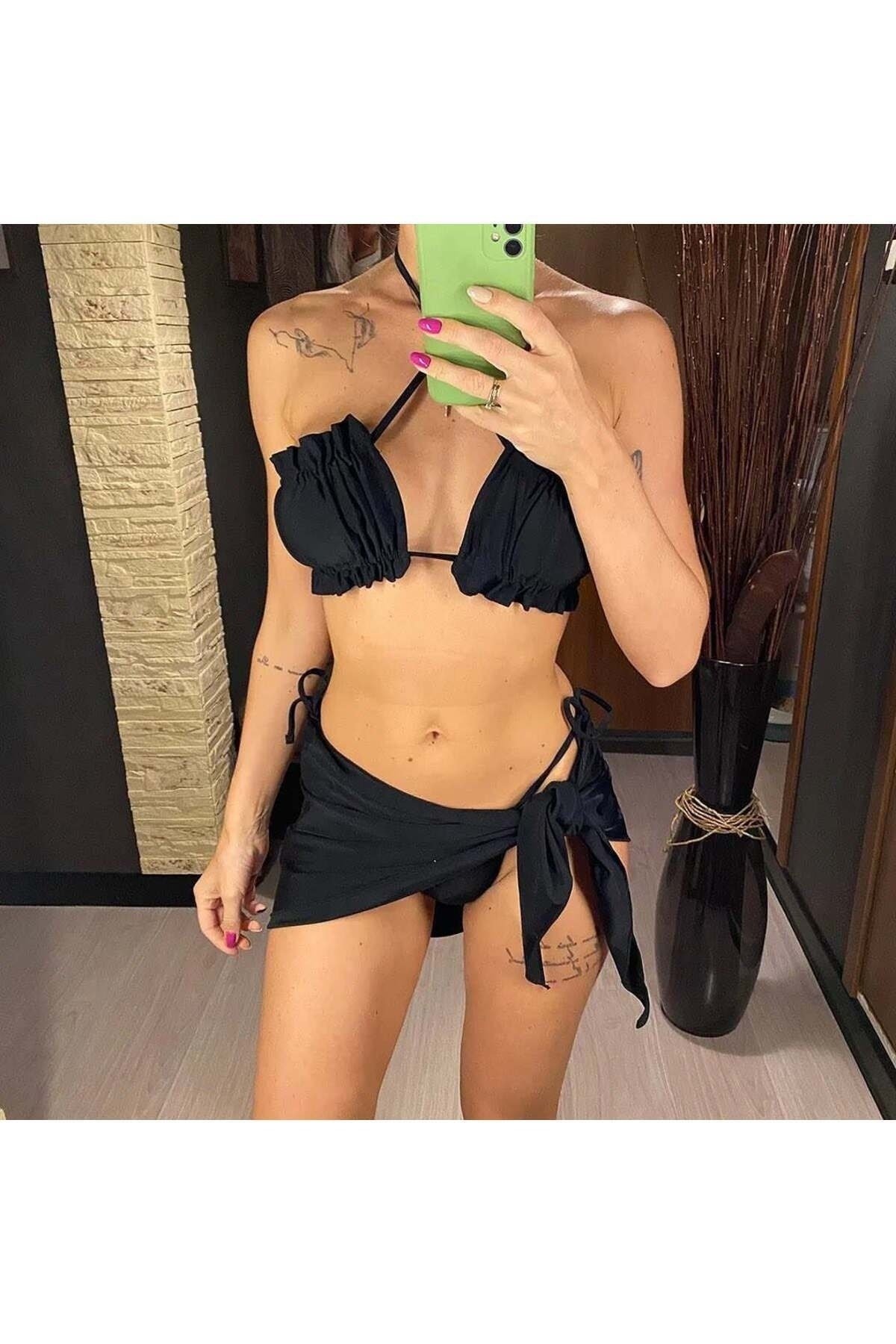 Wimen büzgülü bikini pareo set