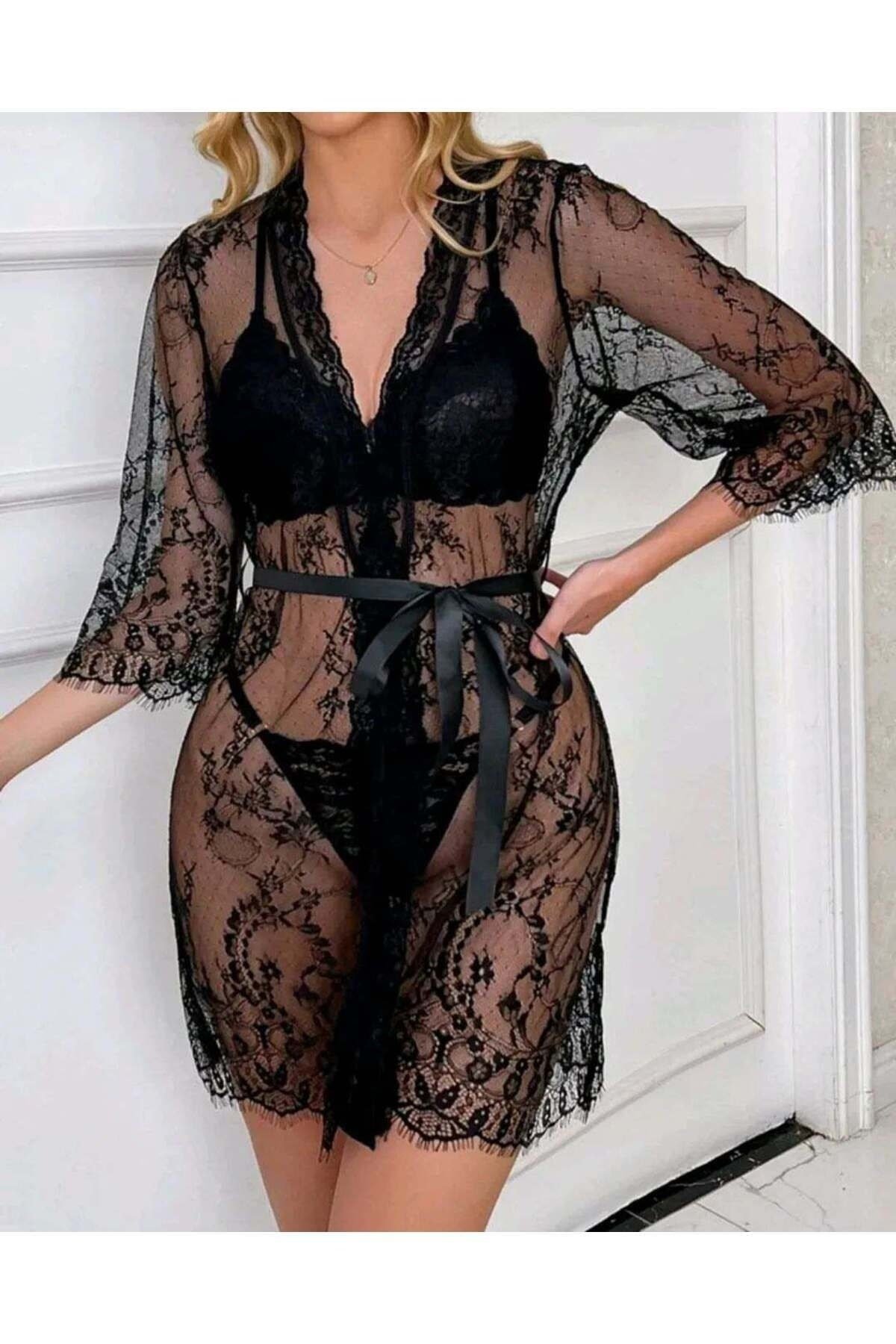 Wiole dantel sabahlık ve kuşakt