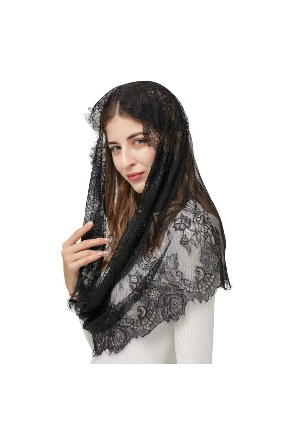 Zarif vintage esintili mantilla duvağı
