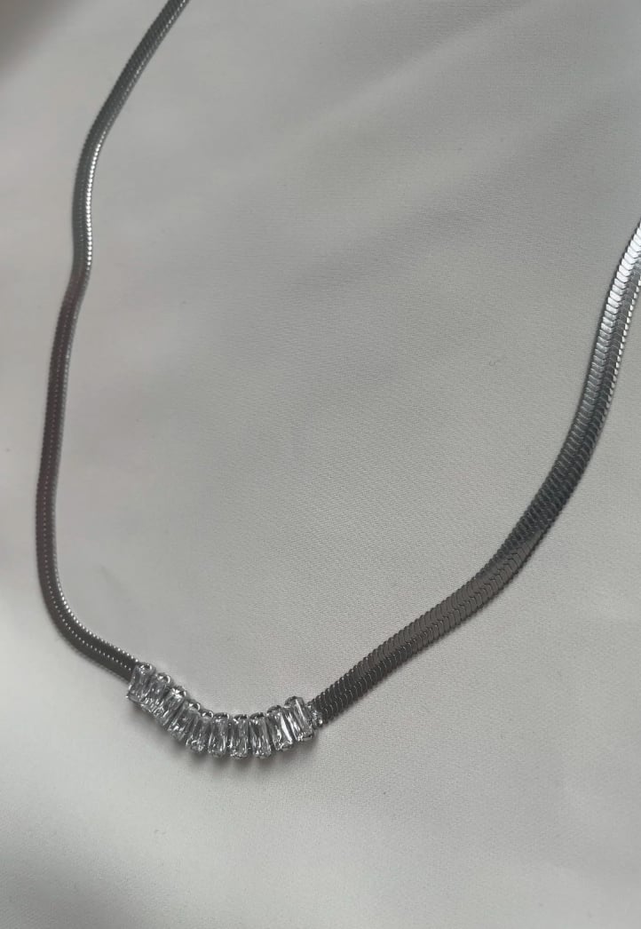 Çelik İtalyan Taşlı Kolye 