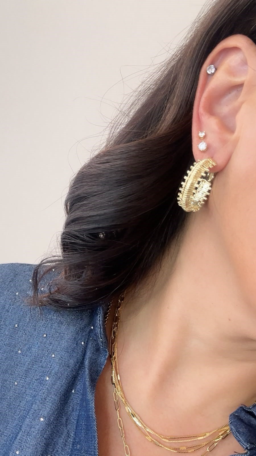 14K Gold Tırtıklı Halka Küpe 3cm