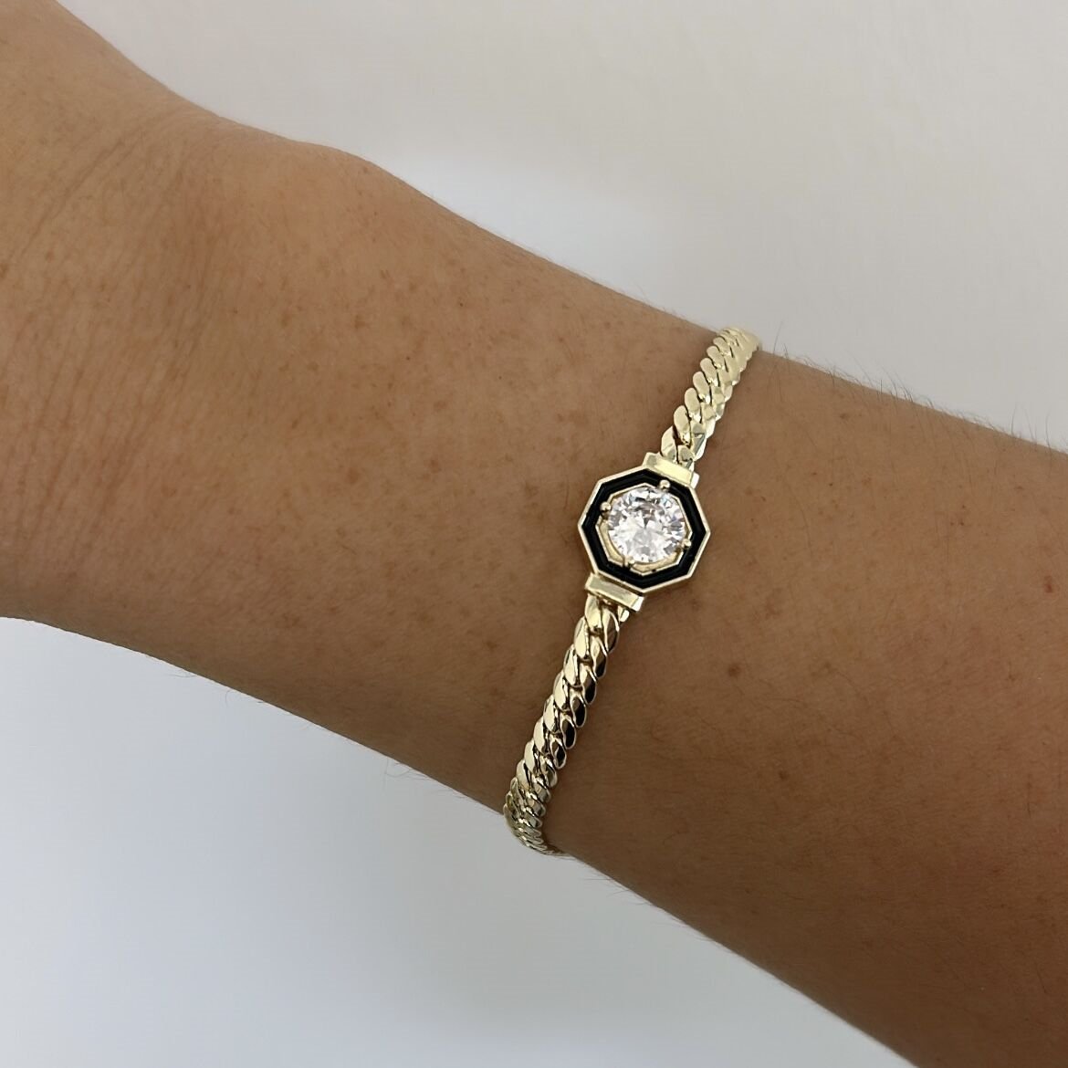 Özel Seri 14k Gold Siyah Mineli Taşlı Bileklik 22 cm
