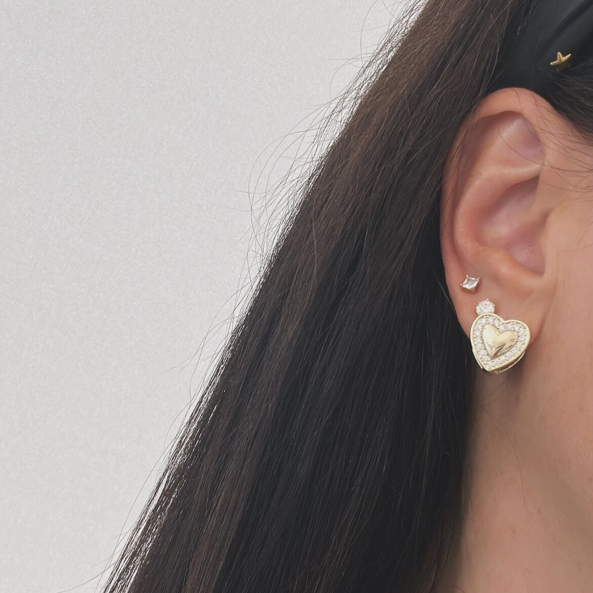 Özel Seri 14k Gold Taşlı Kalp Küpe
