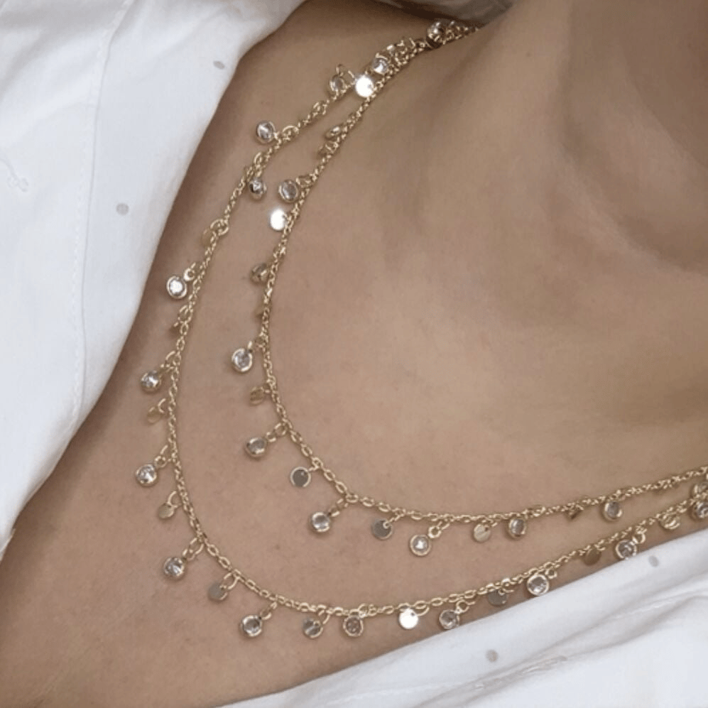 Özel Seri 14K Gold Taşlı Pullu Kolye 95cm