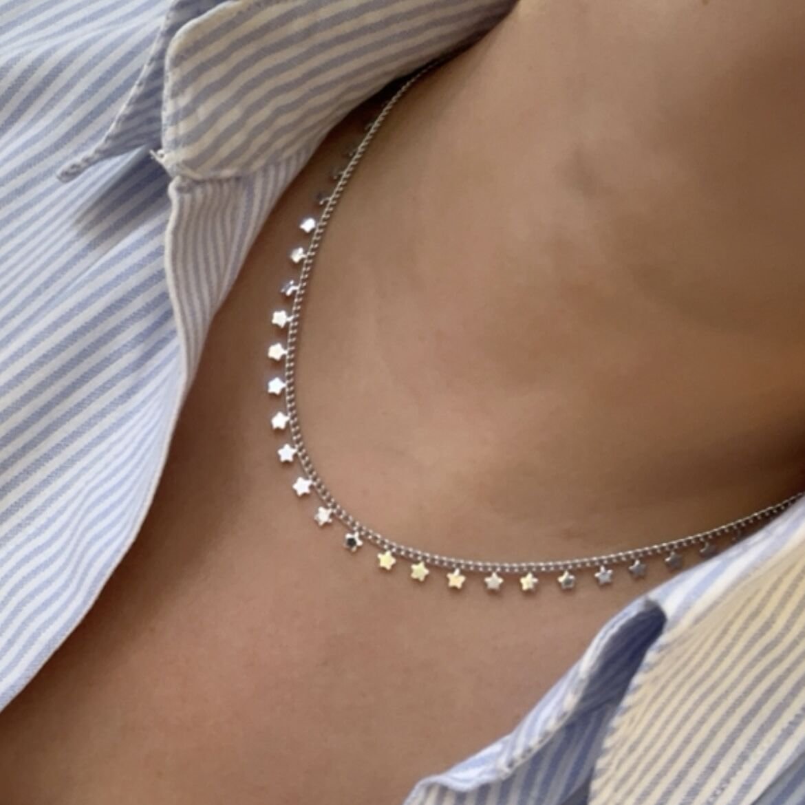 Özel Seri Yıldızlı 14k Gümüş Kolye 46 cm