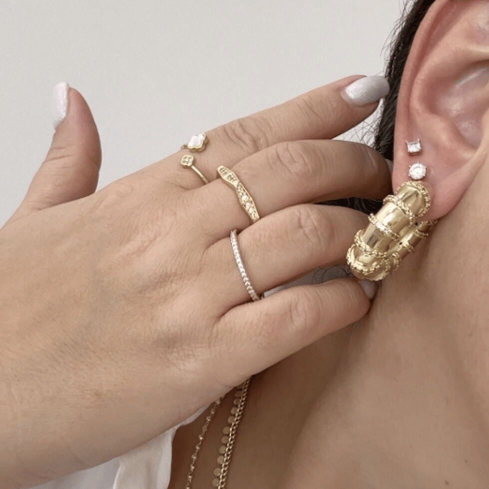 Özel Seri Zirkon Taşlı Bombeli Gold Küpe 3 cm