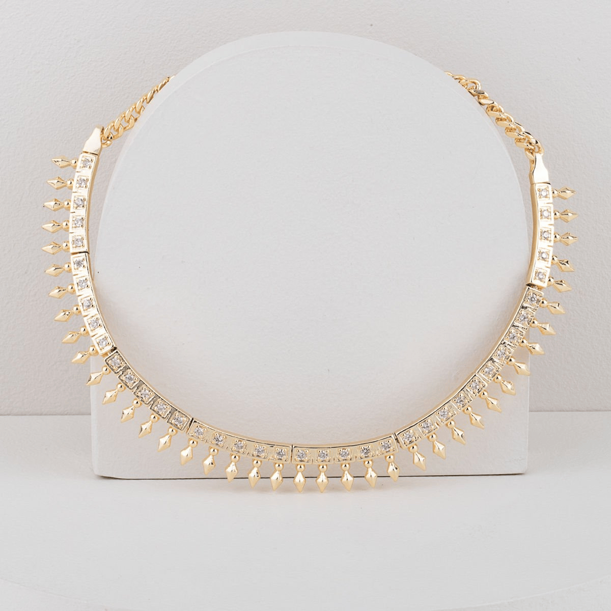 Özel Seri Zirkon Taşlı Çivili Choker Kolye 45cm