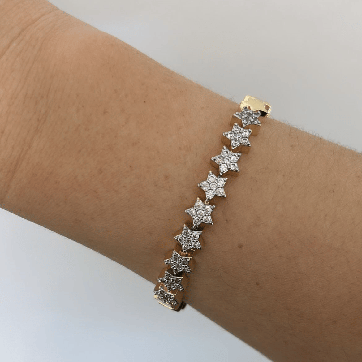 Özel Seri Zirkon Taşlı Gold -Gümüş Yıldızlı Bileklik 18cm