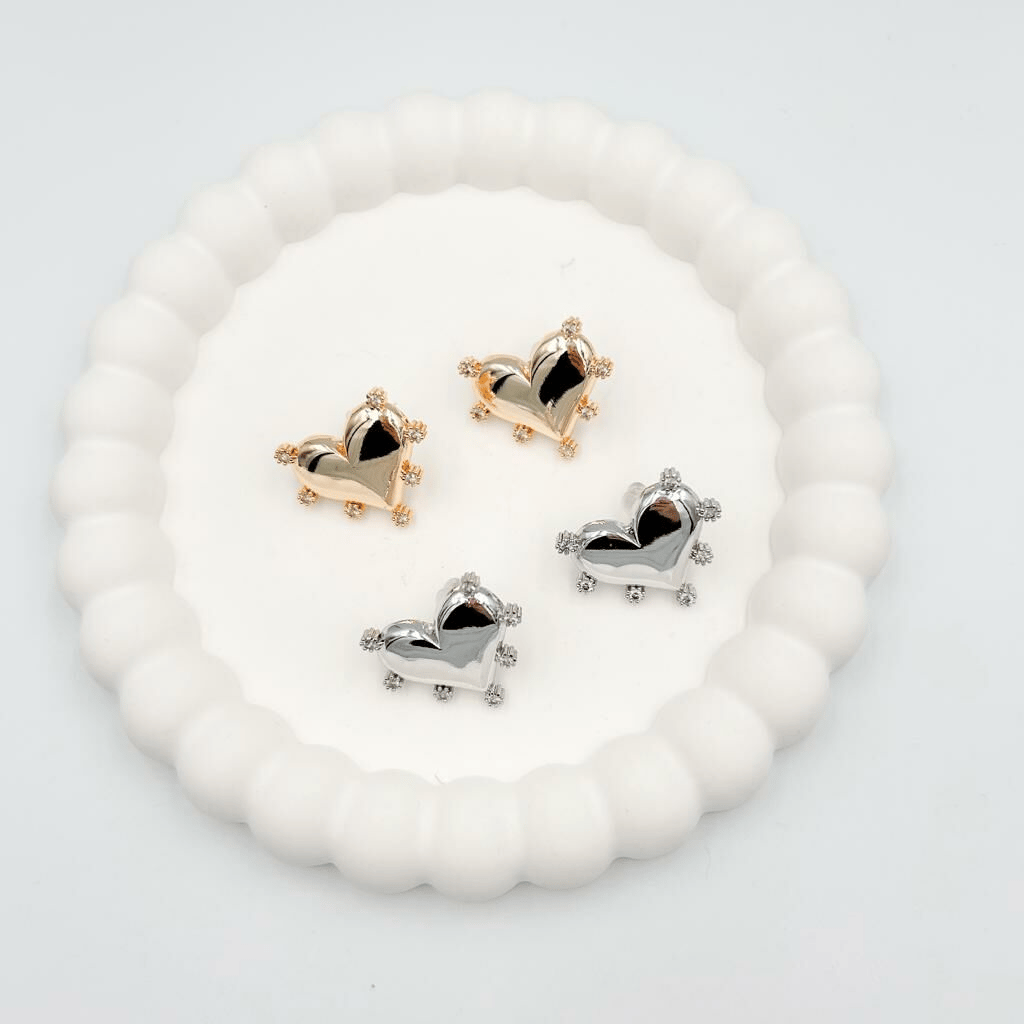 Özel Seri Zirkon Taşlı Kalp Küpe 2cm