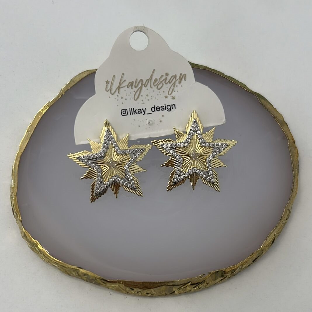 Özel Seri Zirkon Taşlı Yıldız Küpe 2,5cm