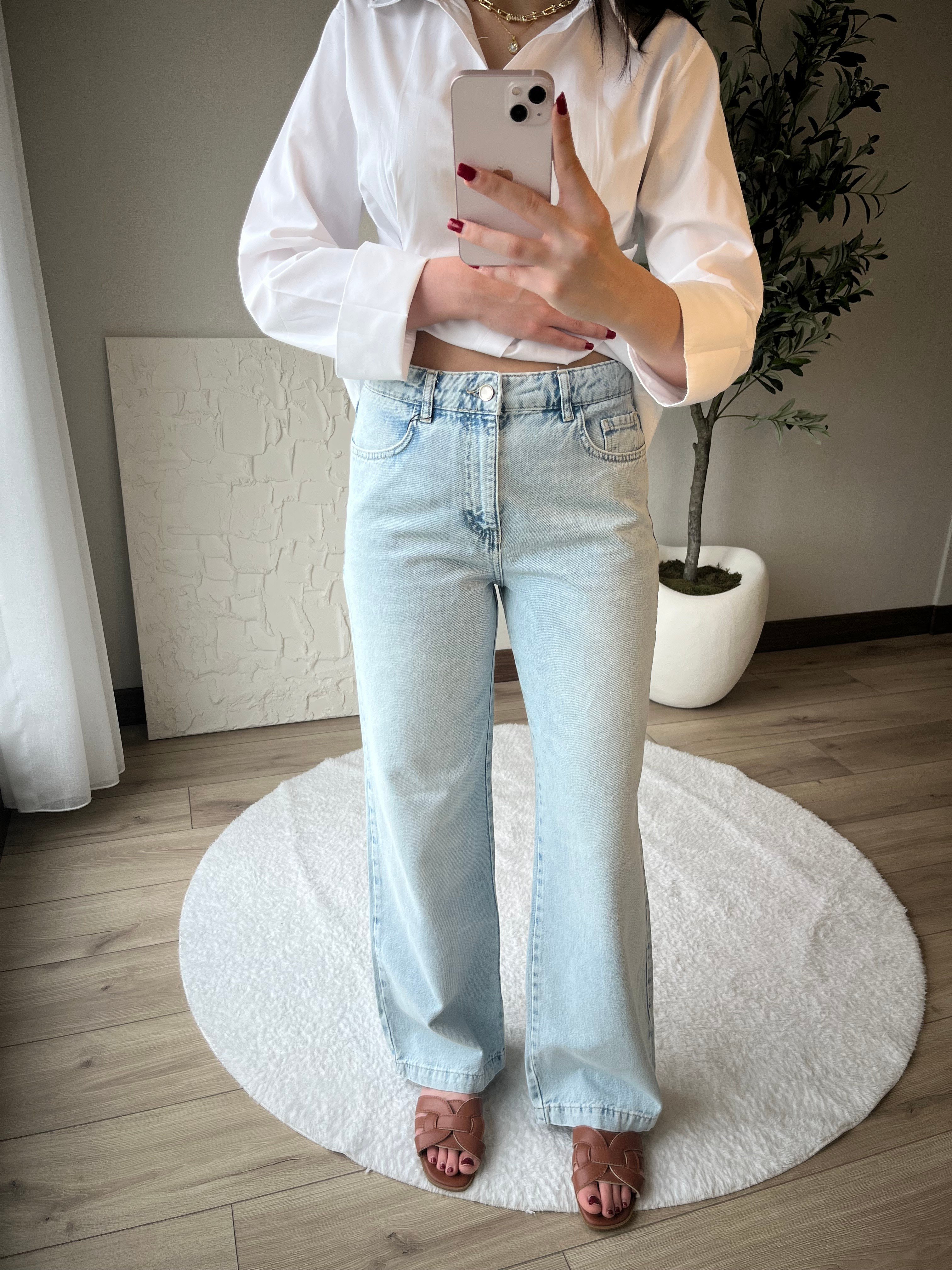 Açık Mavi Bol Paça Denim Jean