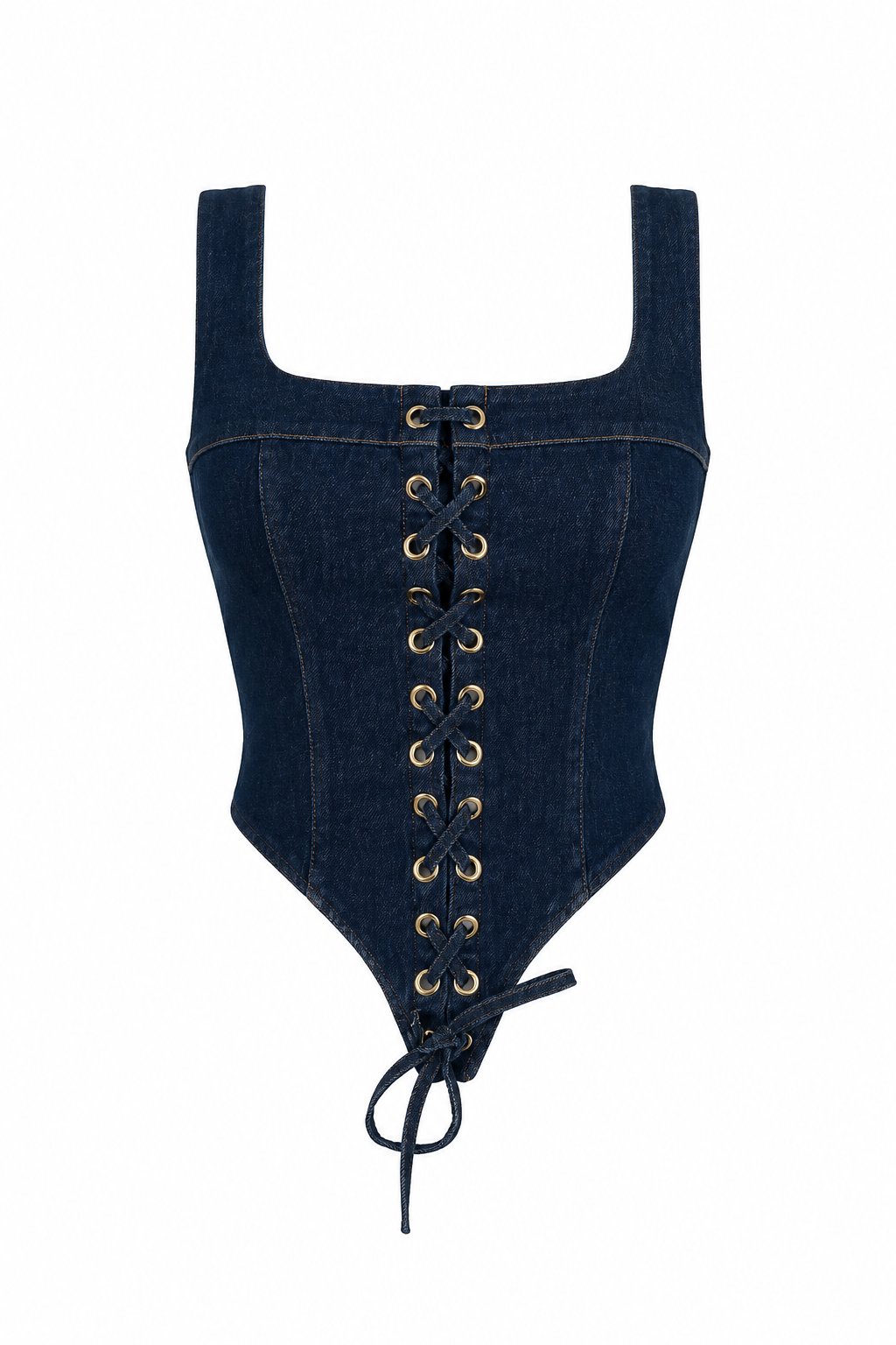 Bağcık Detaylı Denim Korse Bluz
