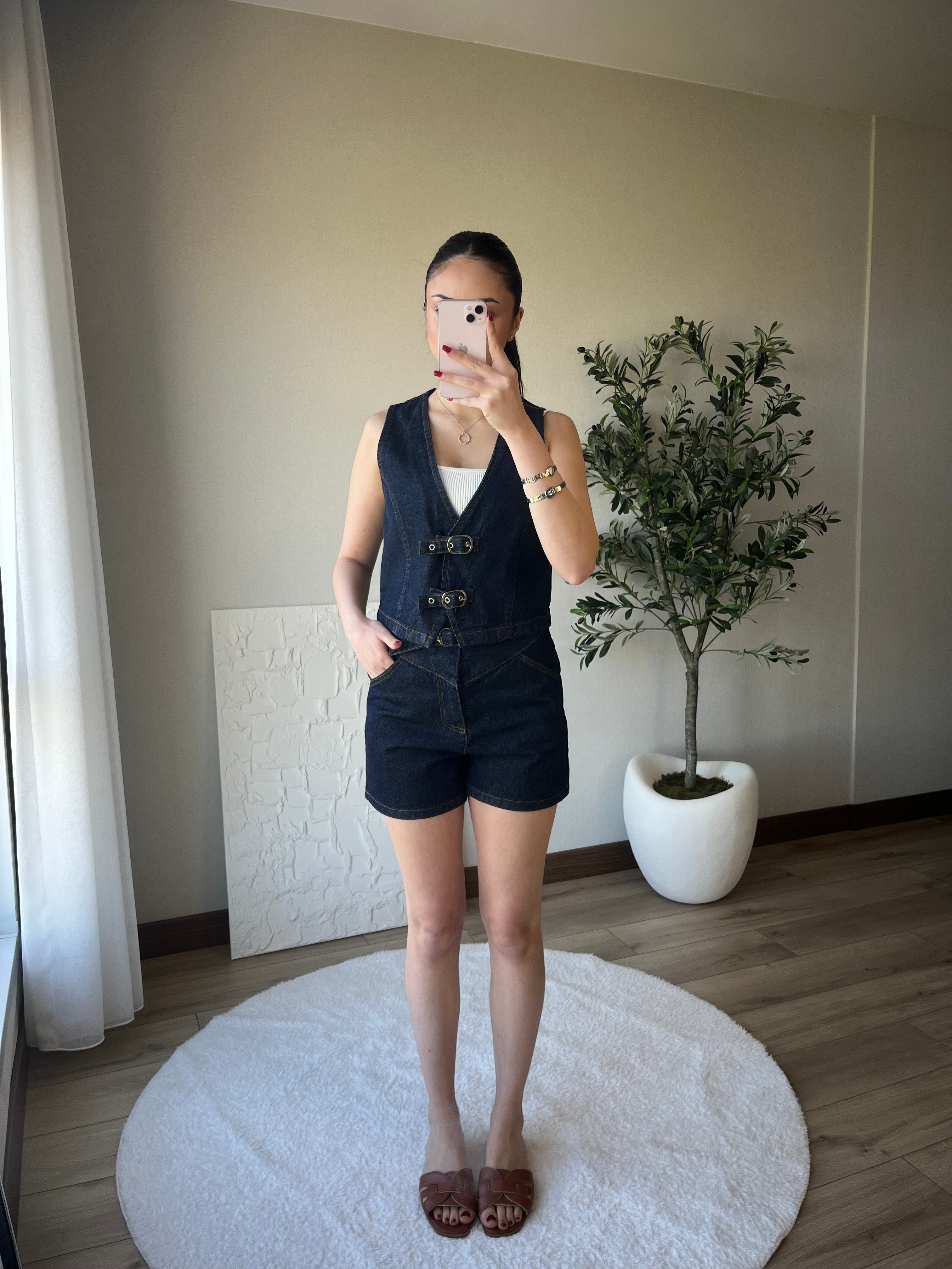 Denim Yelek-Şort Takım