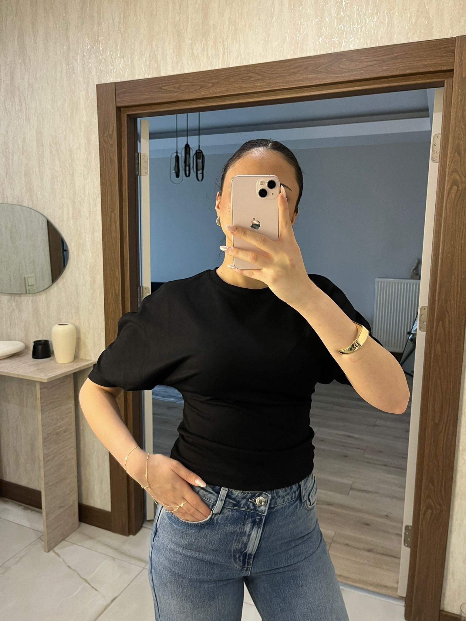 Geniş Kol Basic Tişört Siyah