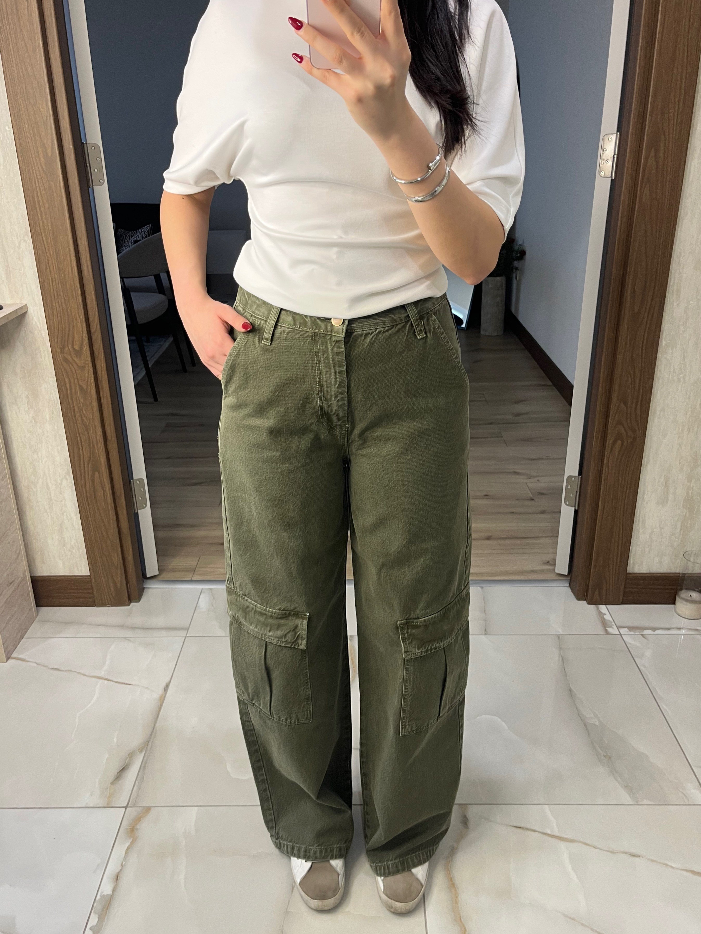 Haki Cep Detaylı Kargo Jean Pantolon