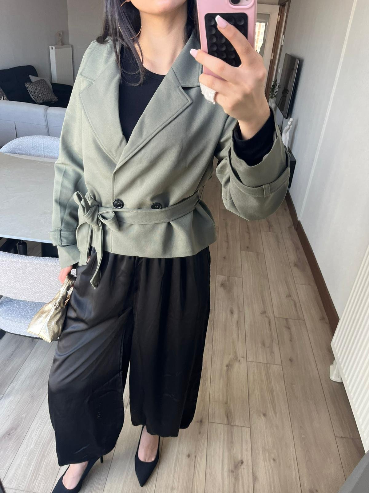 Haki Crop Blazer Ceket