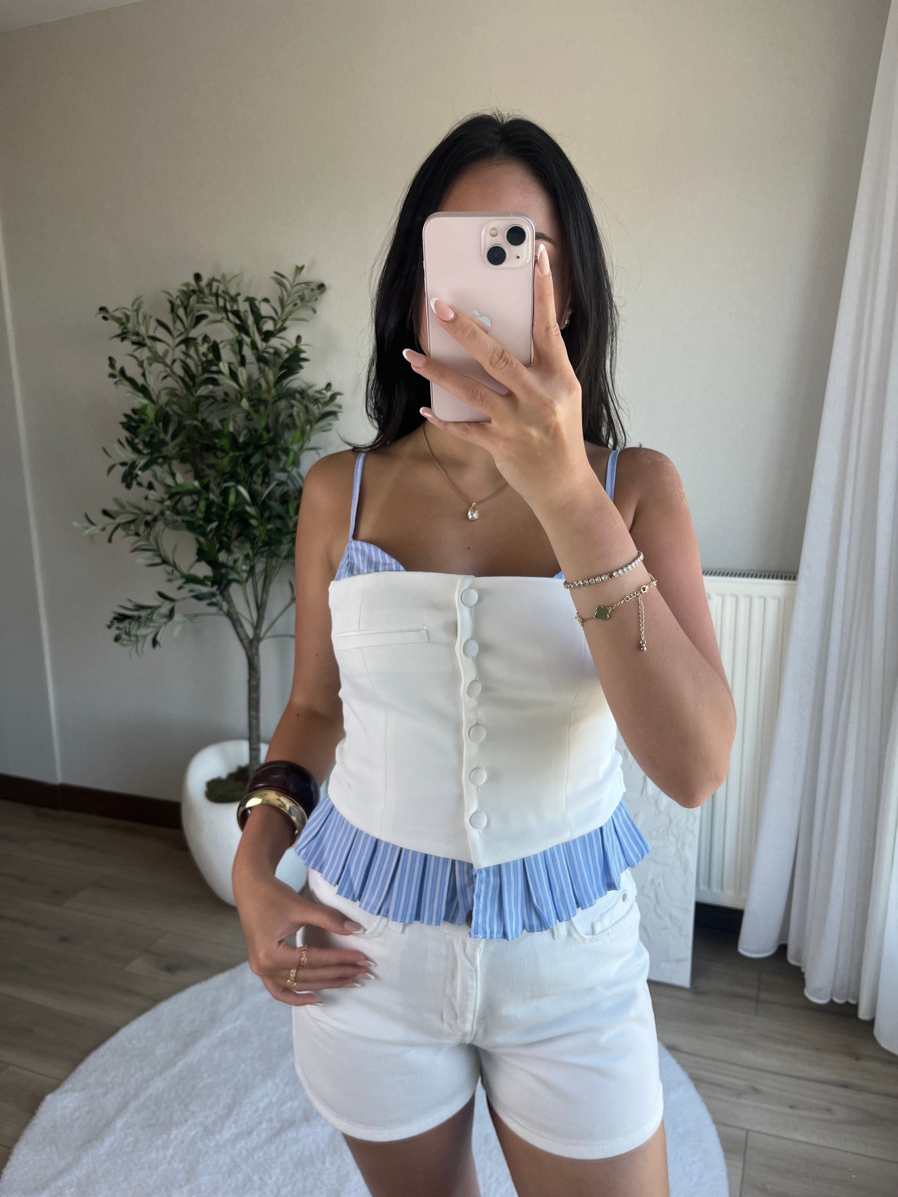 İki Parça Görünümlü Çizgili Bluz