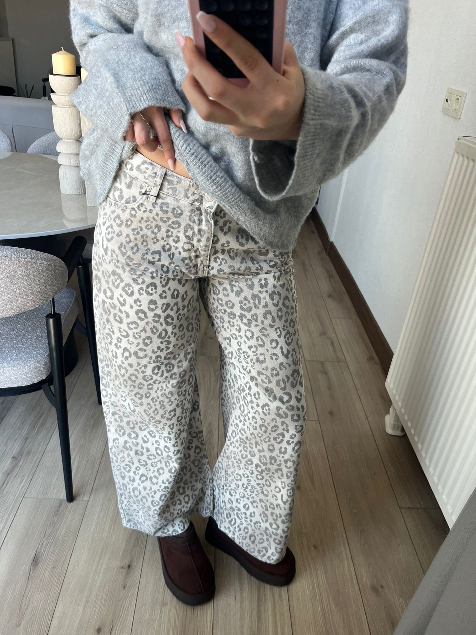 Lepar Desenli Wide Leg Jeans