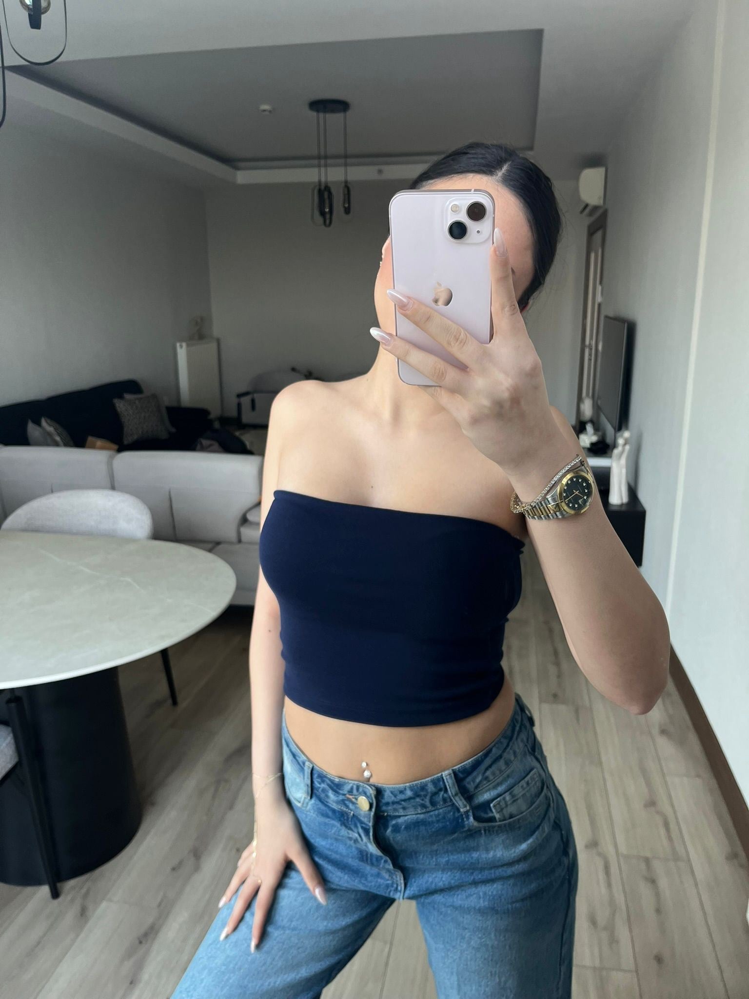 Straplez Basic Crop Lacivert