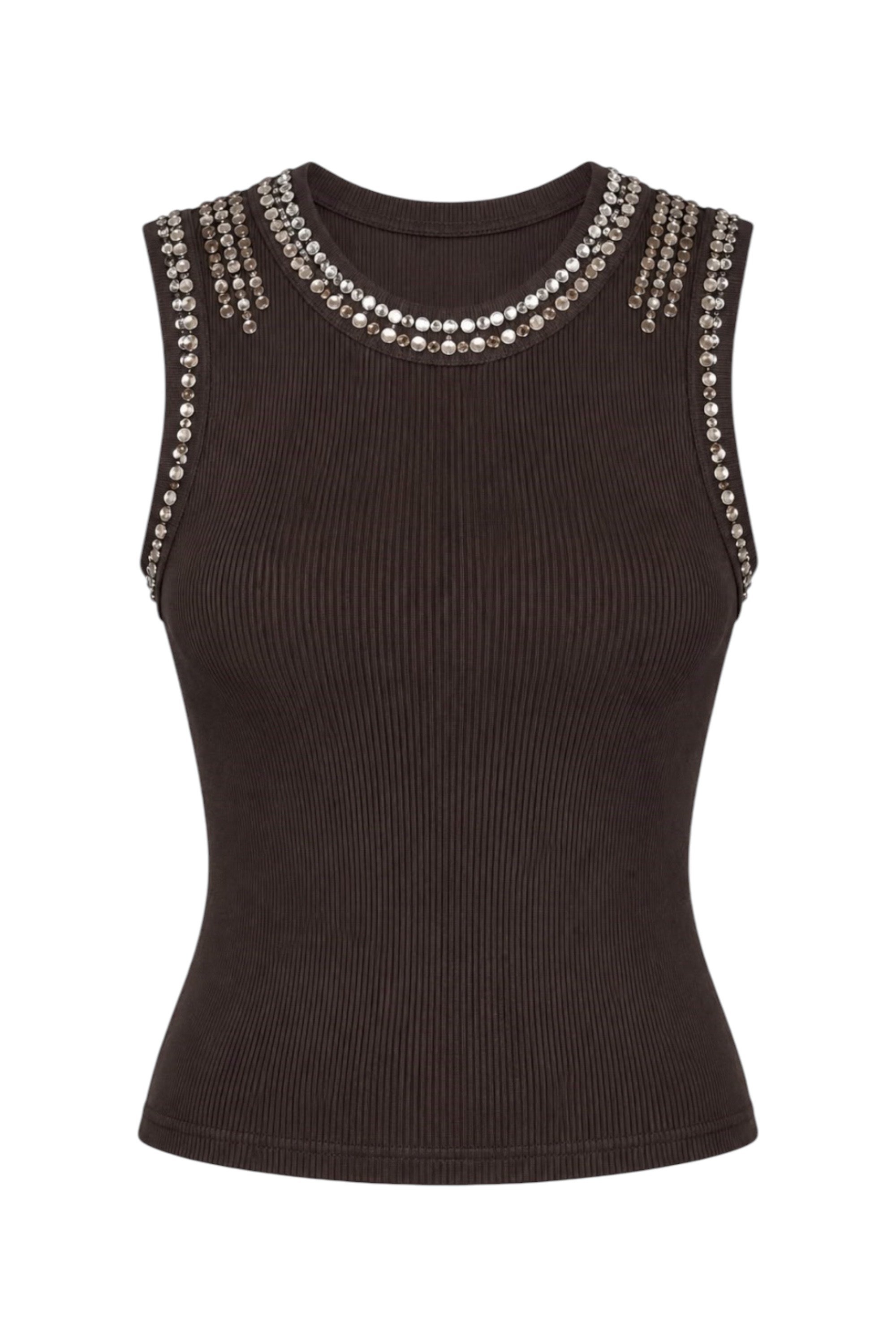 Taş Detaylı Fit Bluz Kahverengi