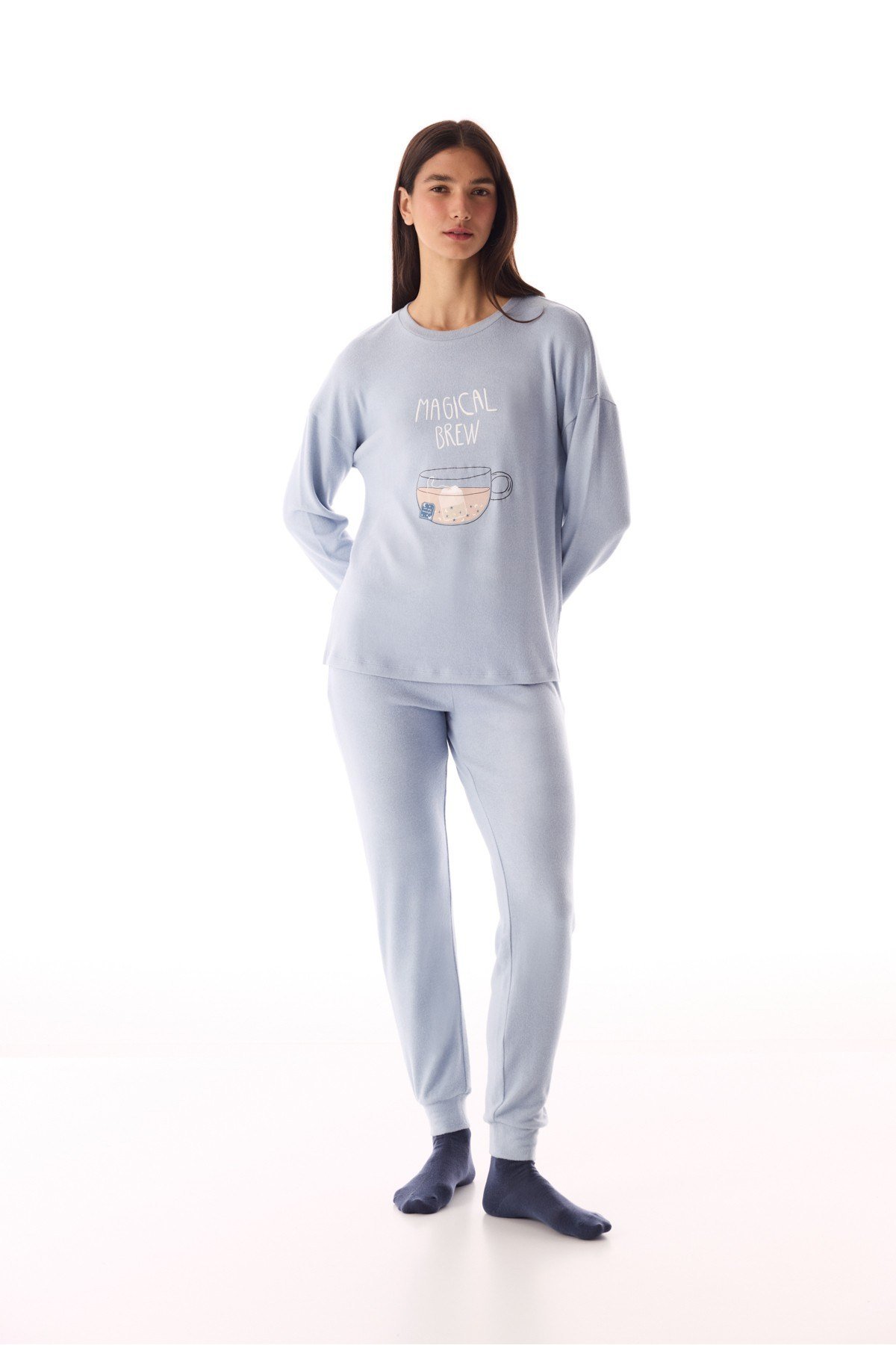 Açık Mavi Magic Soft Termal Etkili Uzun Kollu Pijama Takımı