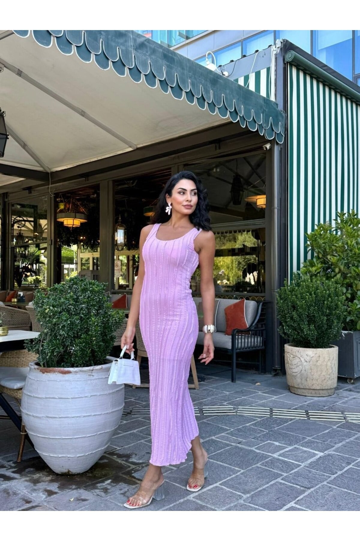 Askılı Fitilli Maxi Elbise - NSA-000864-004 (pembe)