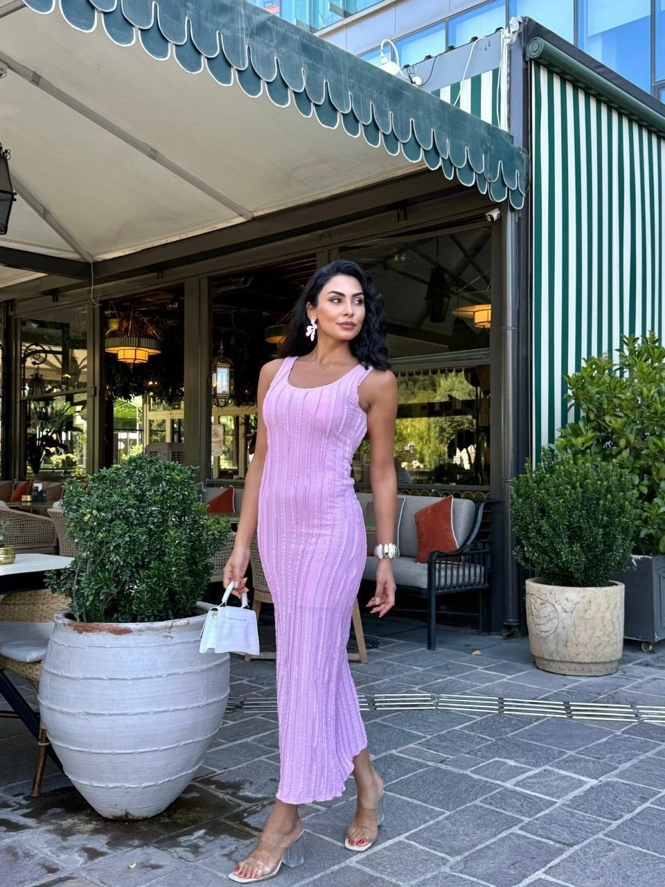 Askılı Fitilli Maxi Elbise - PEMBE