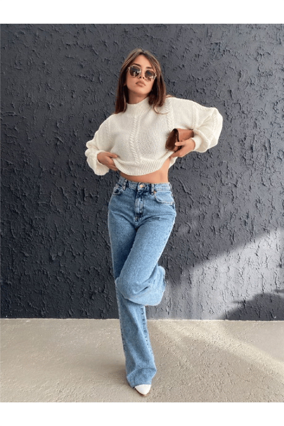 Kadın Balıkçı Yaka Örgü Detaylı Crop Triko Kazak Zyn-58381 - BEYAZ · 4