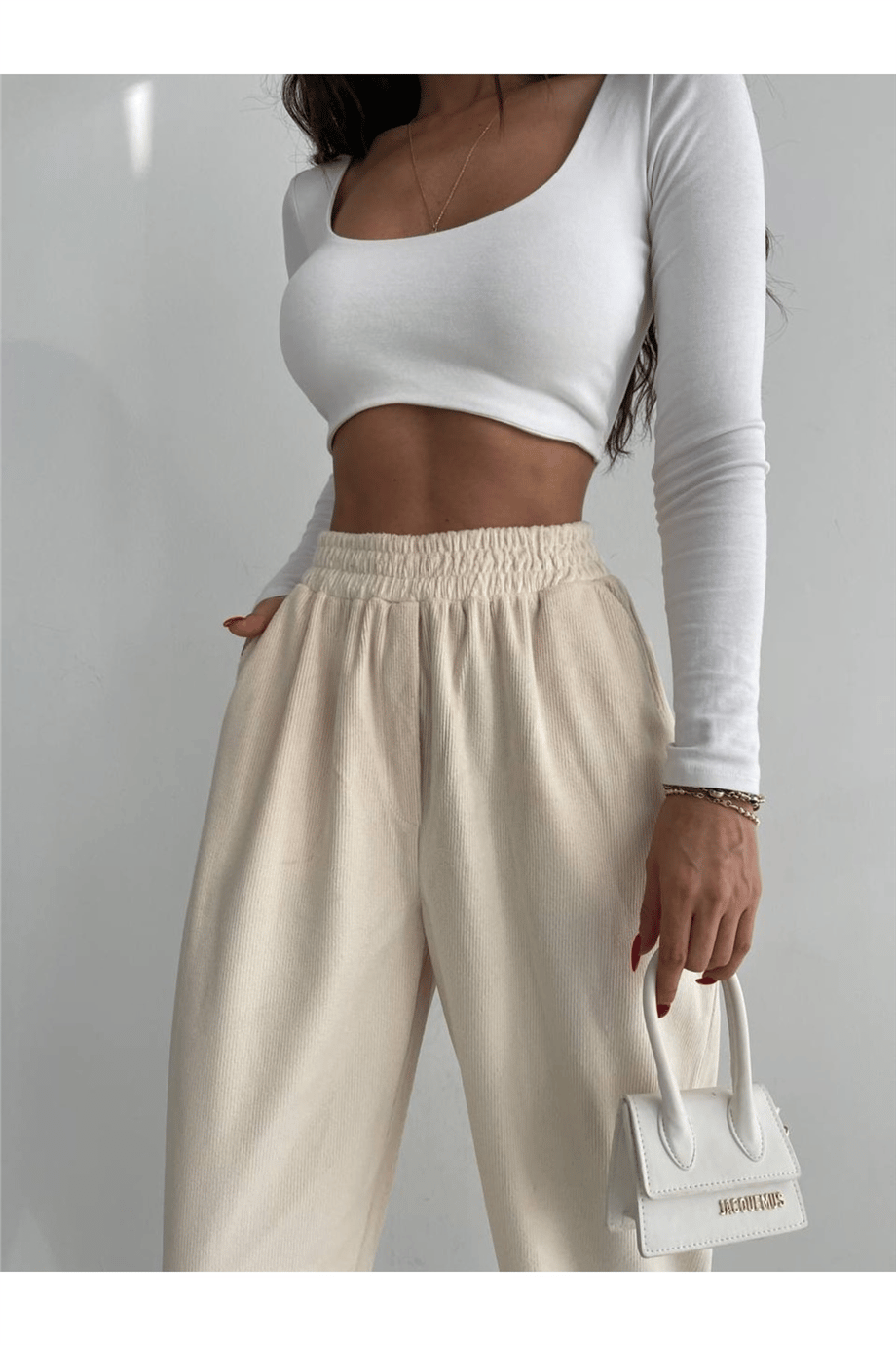 Kadın Beli Lastili Ince Fitilli Pantolon Zyn-58375 - TAŞ · 2