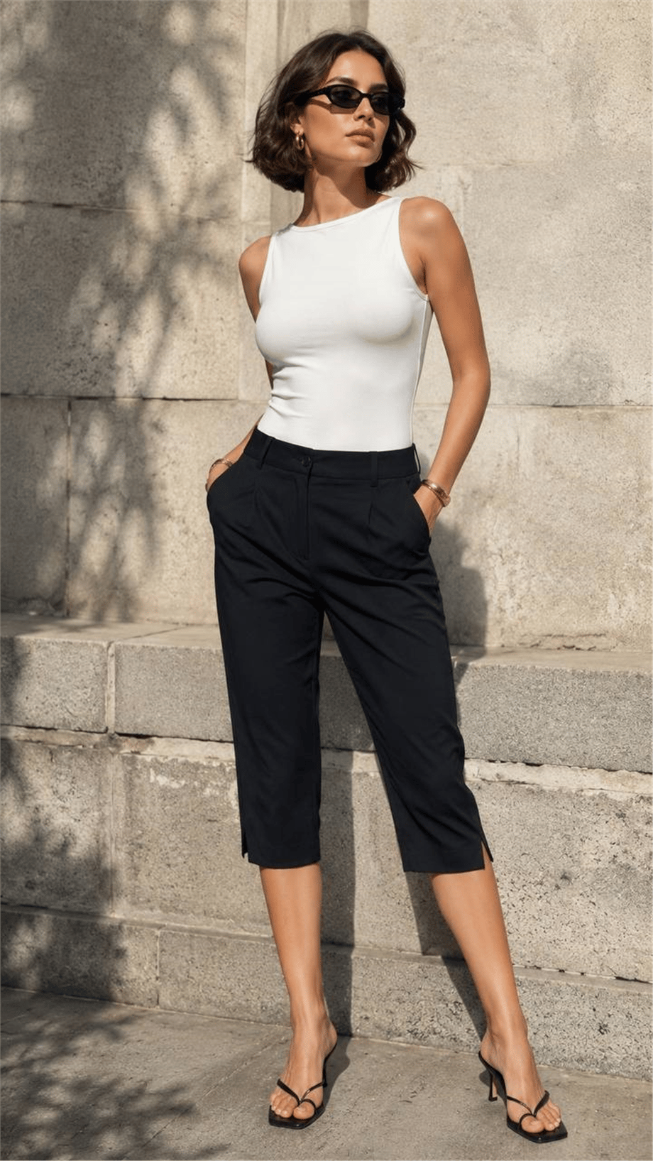 Kadın Bisiklet Yaka Kolsuz Esnek Basic Body - Beyaz