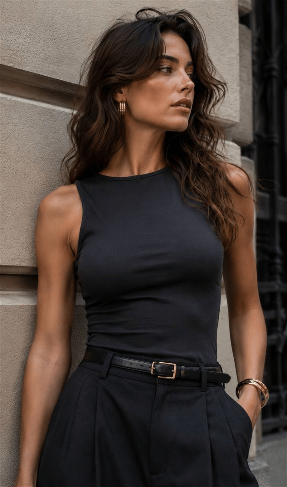 Kadın Bisiklet Yaka Kolsuz Esnek Basic Body - Siyah